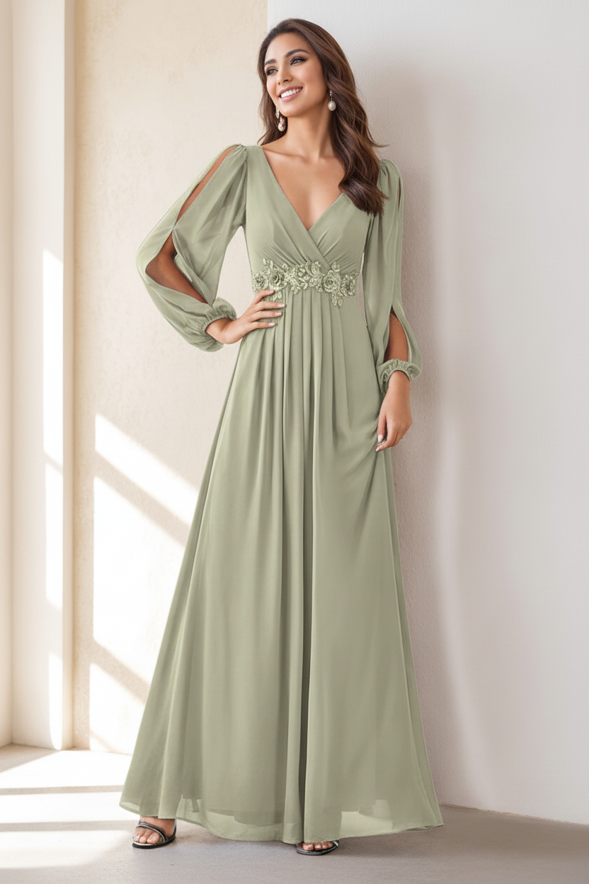 A-Line/Princess V-Neck Floor Length Elegant Mother of the Bride Dresses With Embroidery