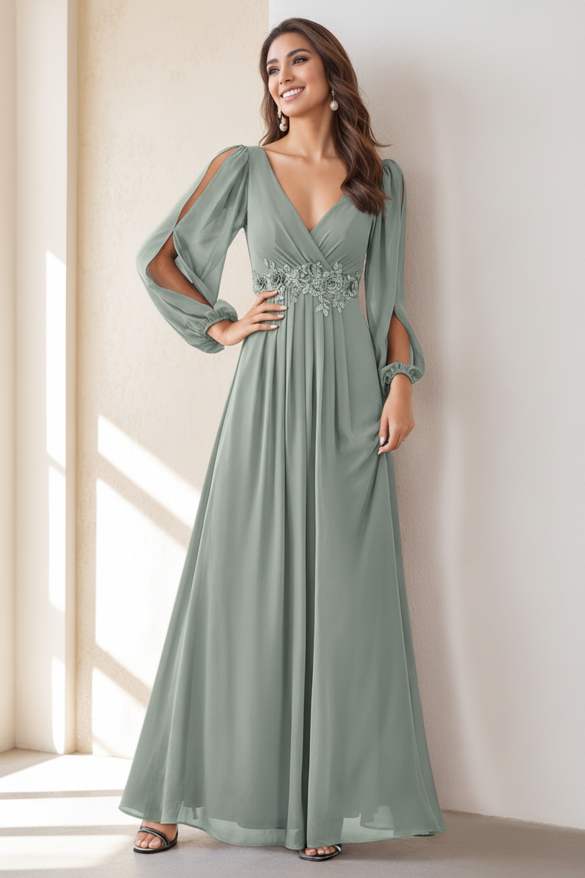 A-Line/Princess V-Neck Floor Length Elegant Mother of the Bride Dresses With Embroidery