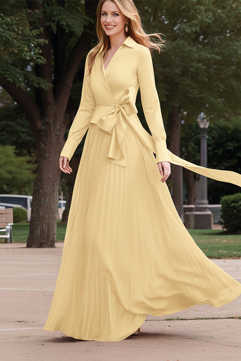 A-Line/Princess V-Neck Floor-Length Long Sleeves Satin Chiffon Two Piece Mother of the Bride Dresses With Bowknot