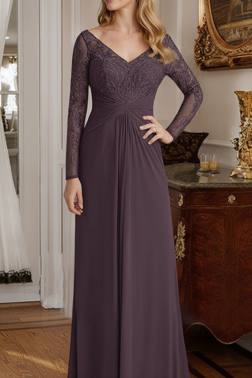 A-Line/Princess V-Neck Floor-Length Mother Of The Bride Dresses With Lace Ruffle