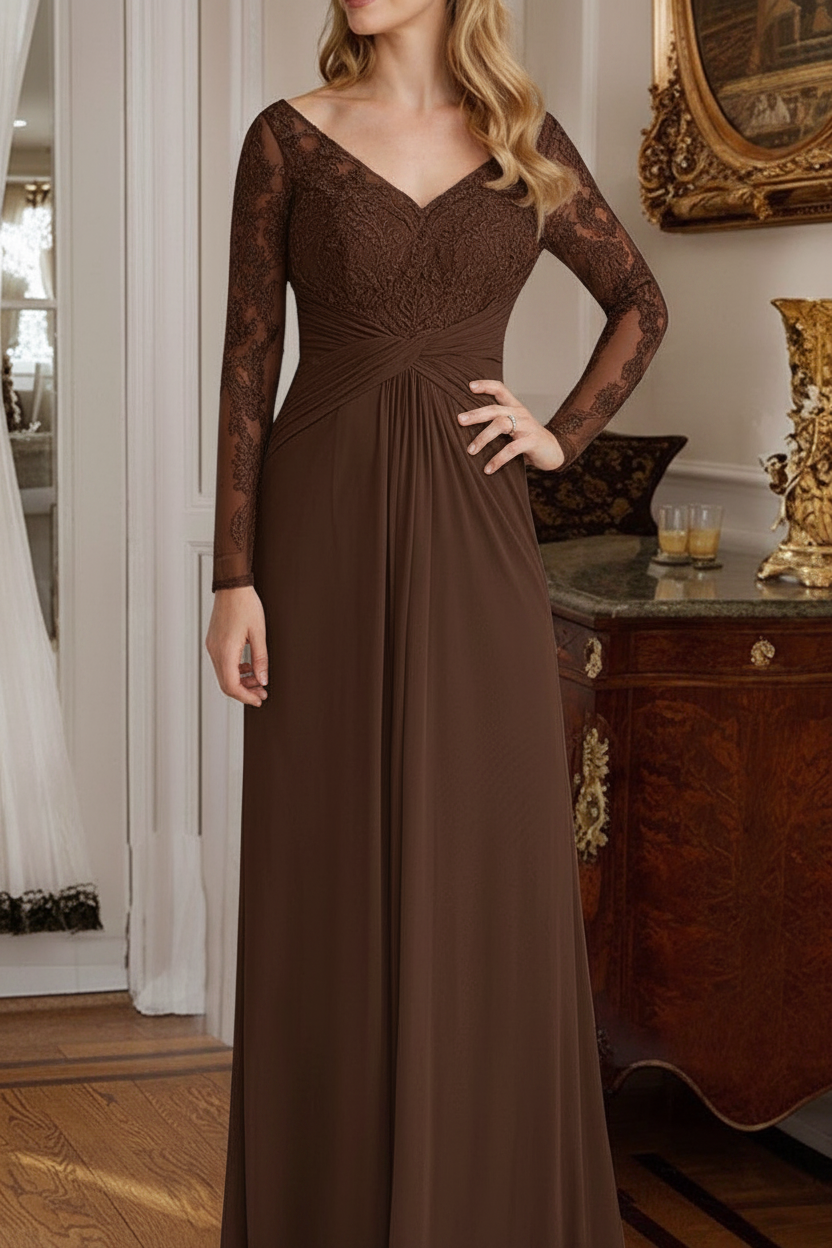 A-Line/Princess V-Neck Floor-Length Mother Of The Bride Dresses With Lace Ruffle