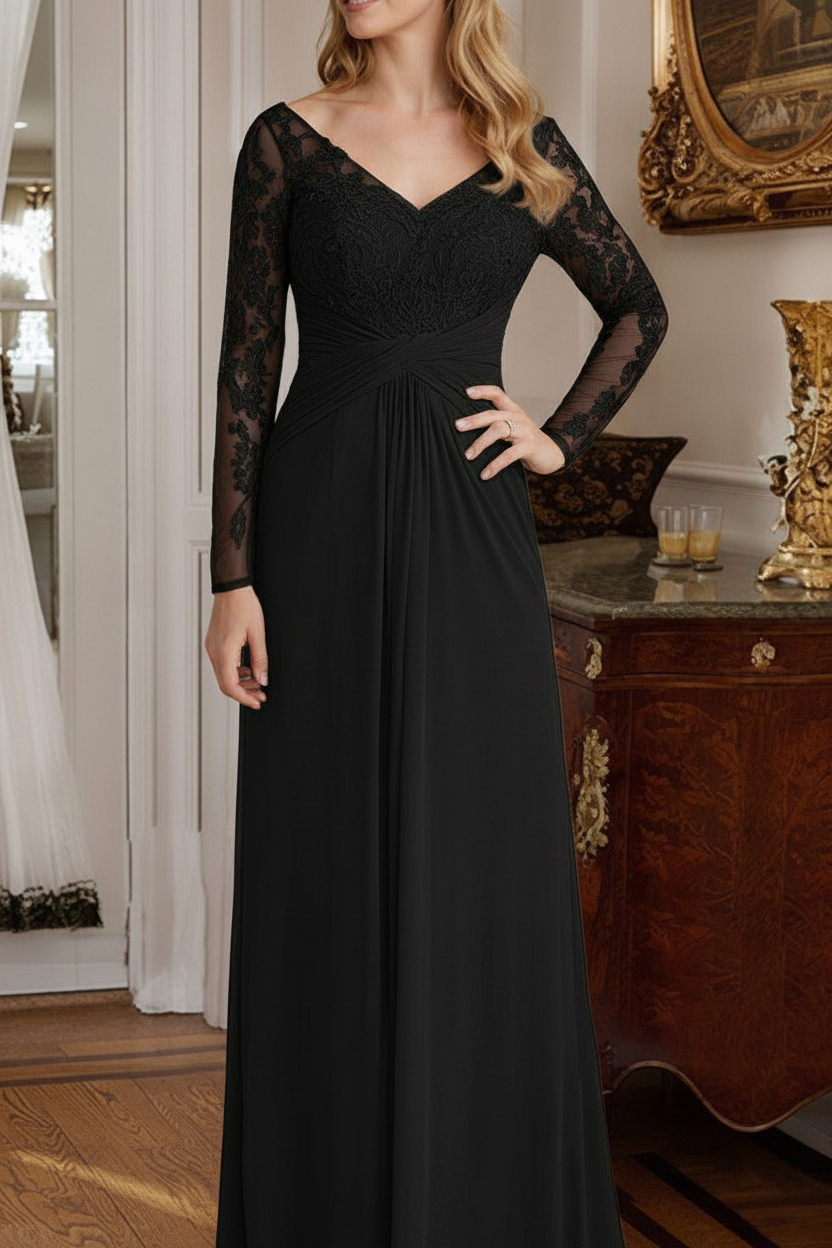 A-Line/Princess V-Neck Floor-Length Mother Of The Bride Dresses With Lace Ruffle