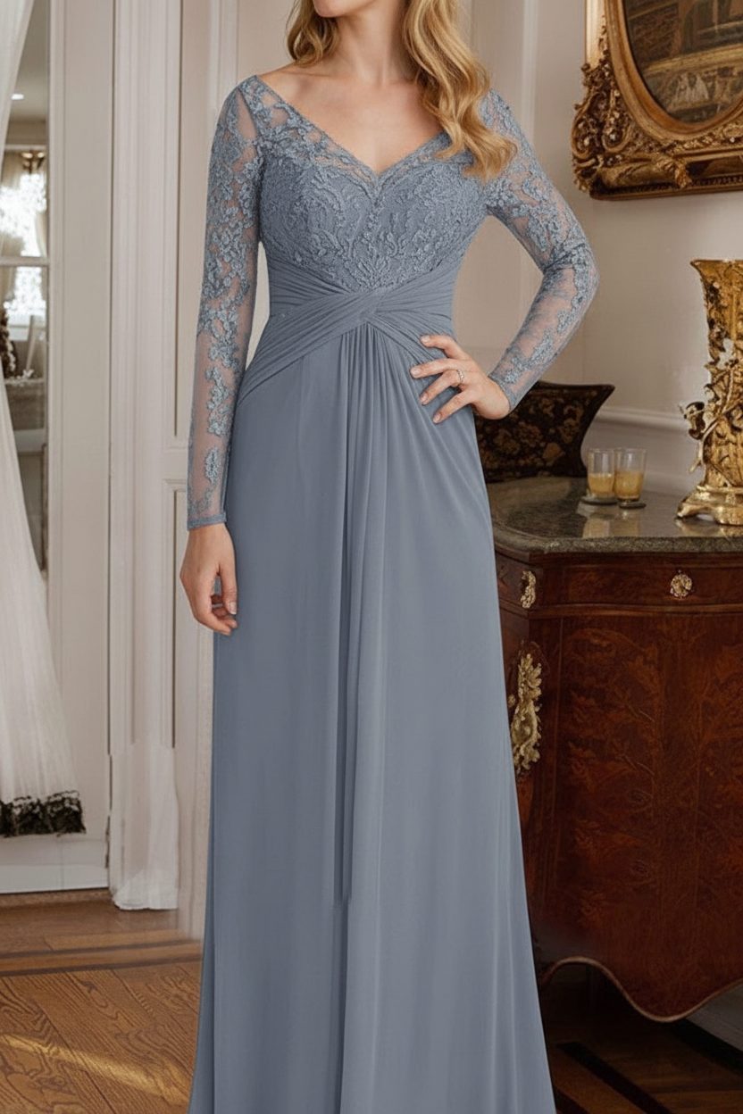 A-Line/Princess V-Neck Floor-Length Mother Of The Bride Dresses With Lace Ruffle