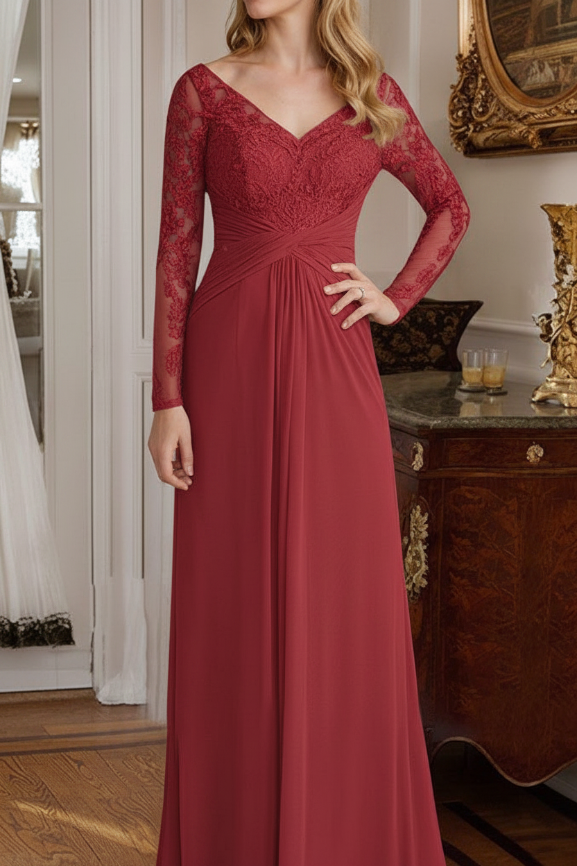 A-Line/Princess V-Neck Floor-Length Mother Of The Bride Dresses With Lace Ruffle