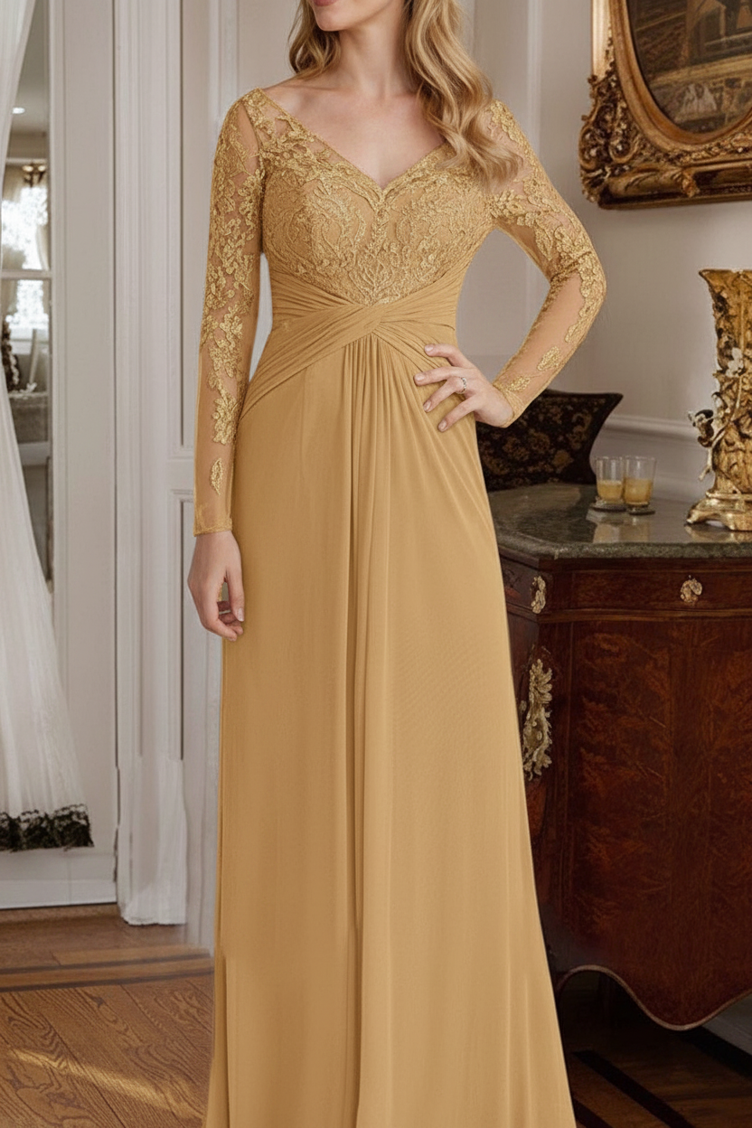 A-Line/Princess V-Neck Floor-Length Mother Of The Bride Dresses With Lace Ruffle