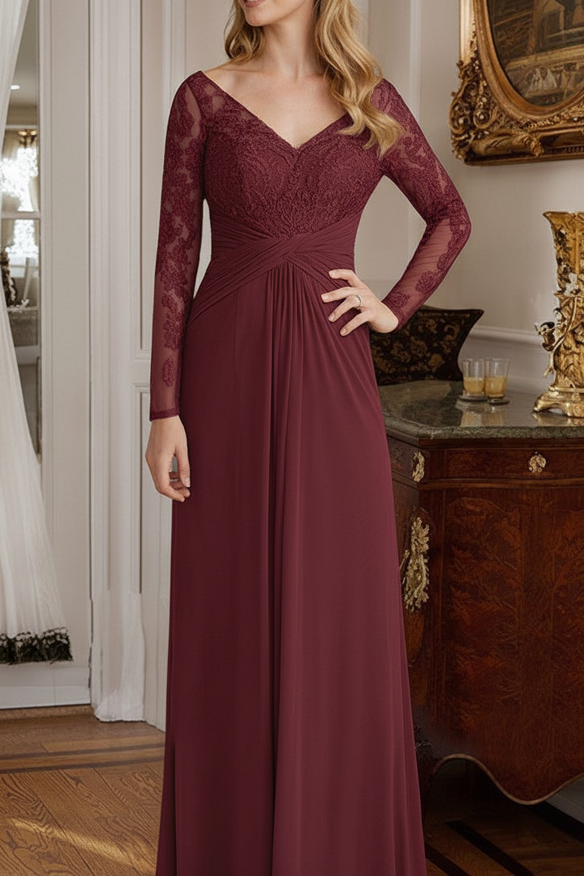 A-Line/Princess V-Neck Floor-Length Mother Of The Bride Dresses With Lace Ruffle