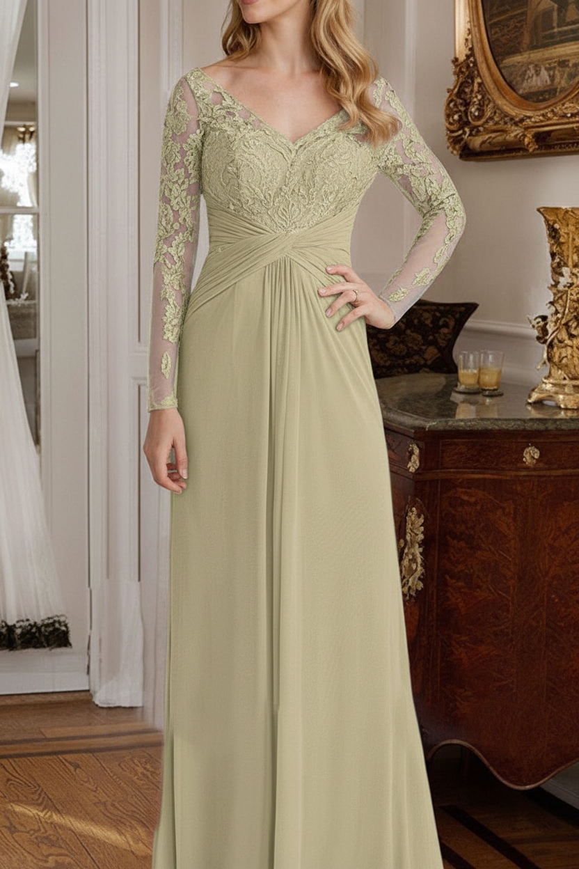 A-Line/Princess V-Neck Floor-Length Mother Of The Bride Dresses With Lace Ruffle