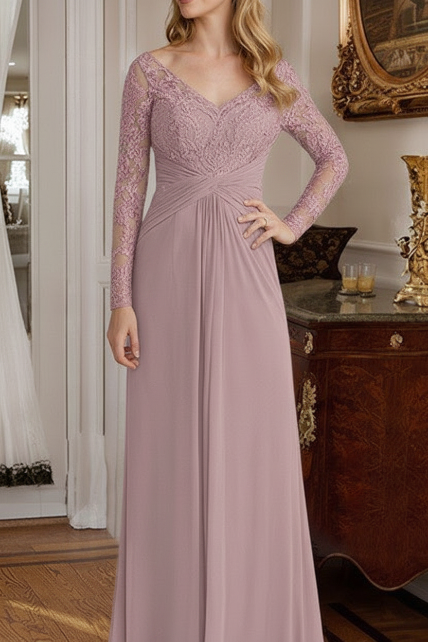 A-Line/Princess V-Neck Floor-Length Mother Of The Bride Dresses With Lace Ruffle