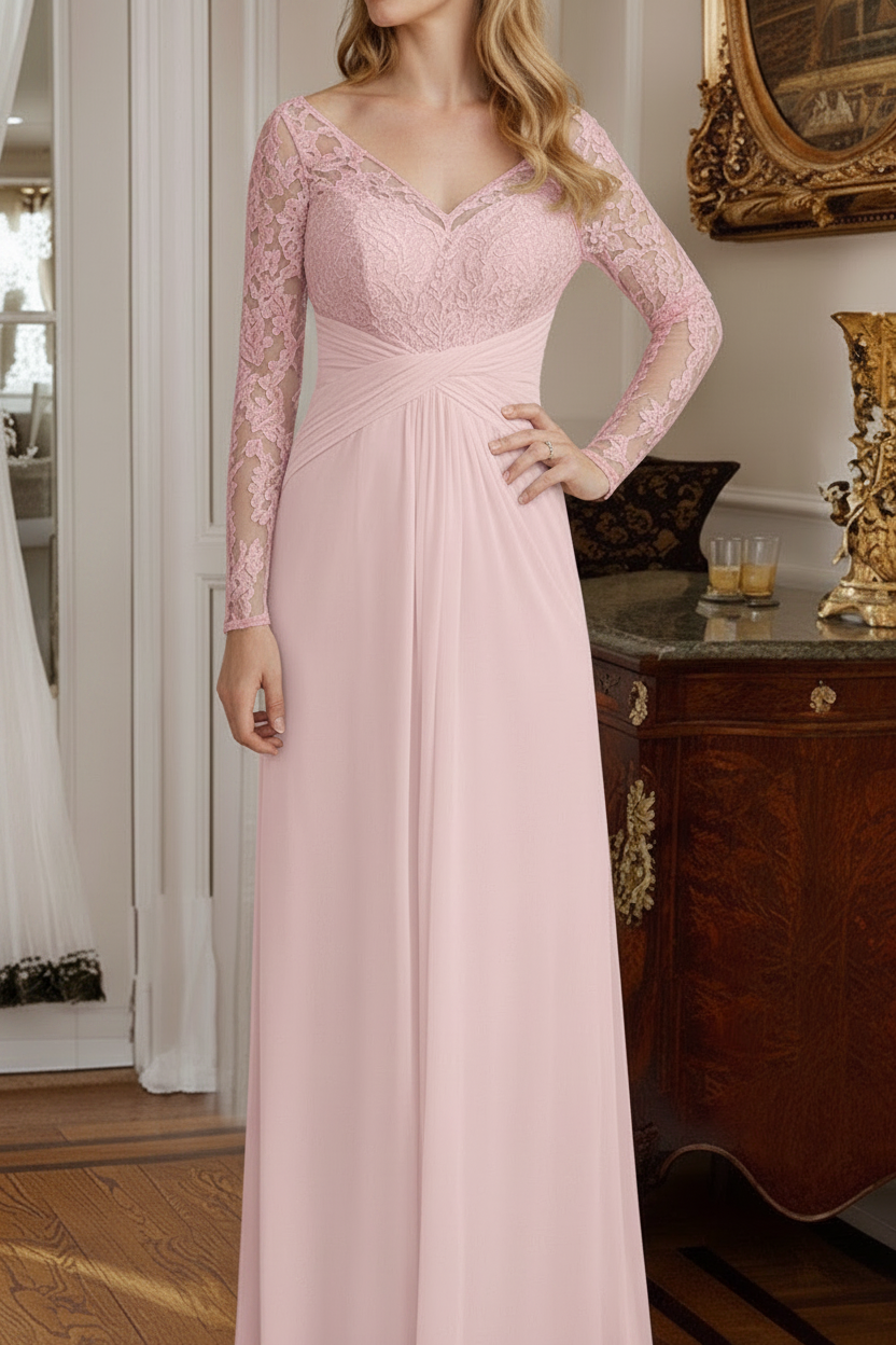 A-Line/Princess V-Neck Floor-Length Mother Of The Bride Dresses With Lace Ruffle