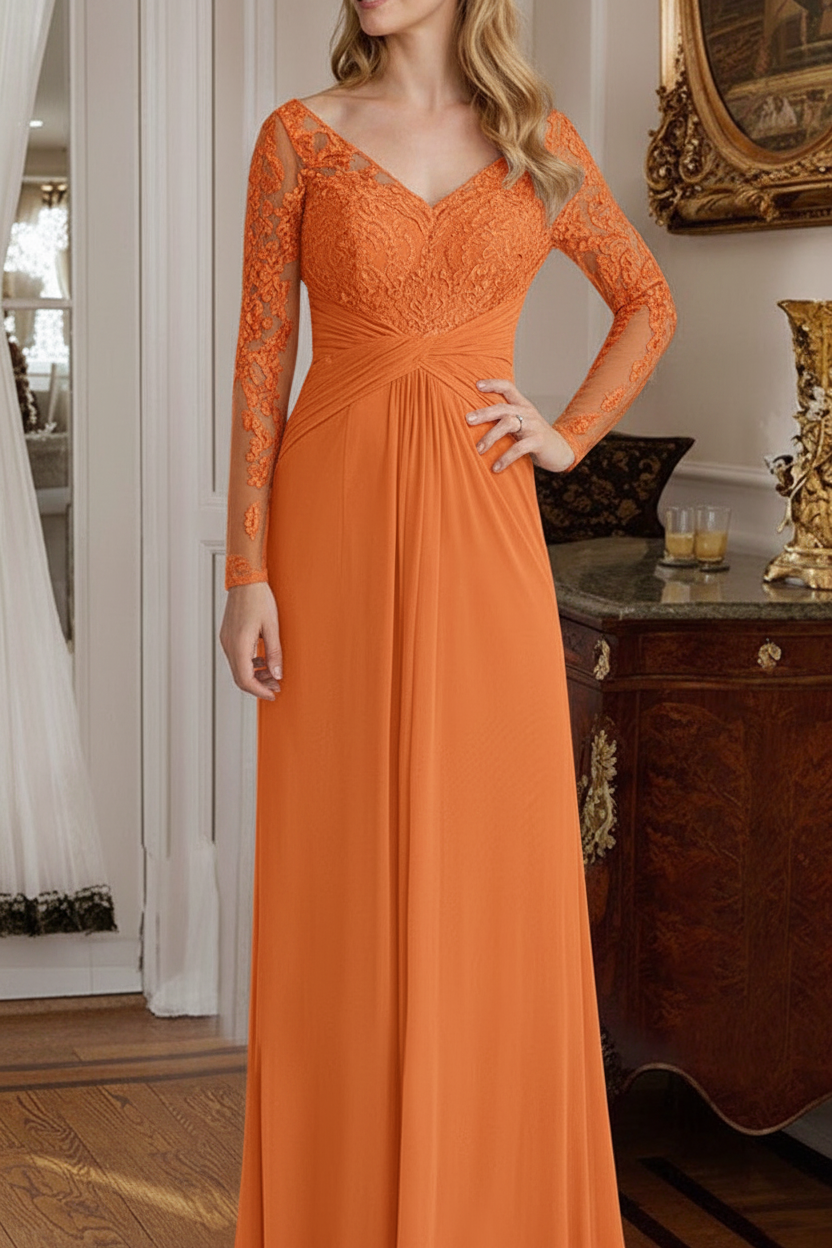 A-Line/Princess V-Neck Floor-Length Mother Of The Bride Dresses With Lace Ruffle
