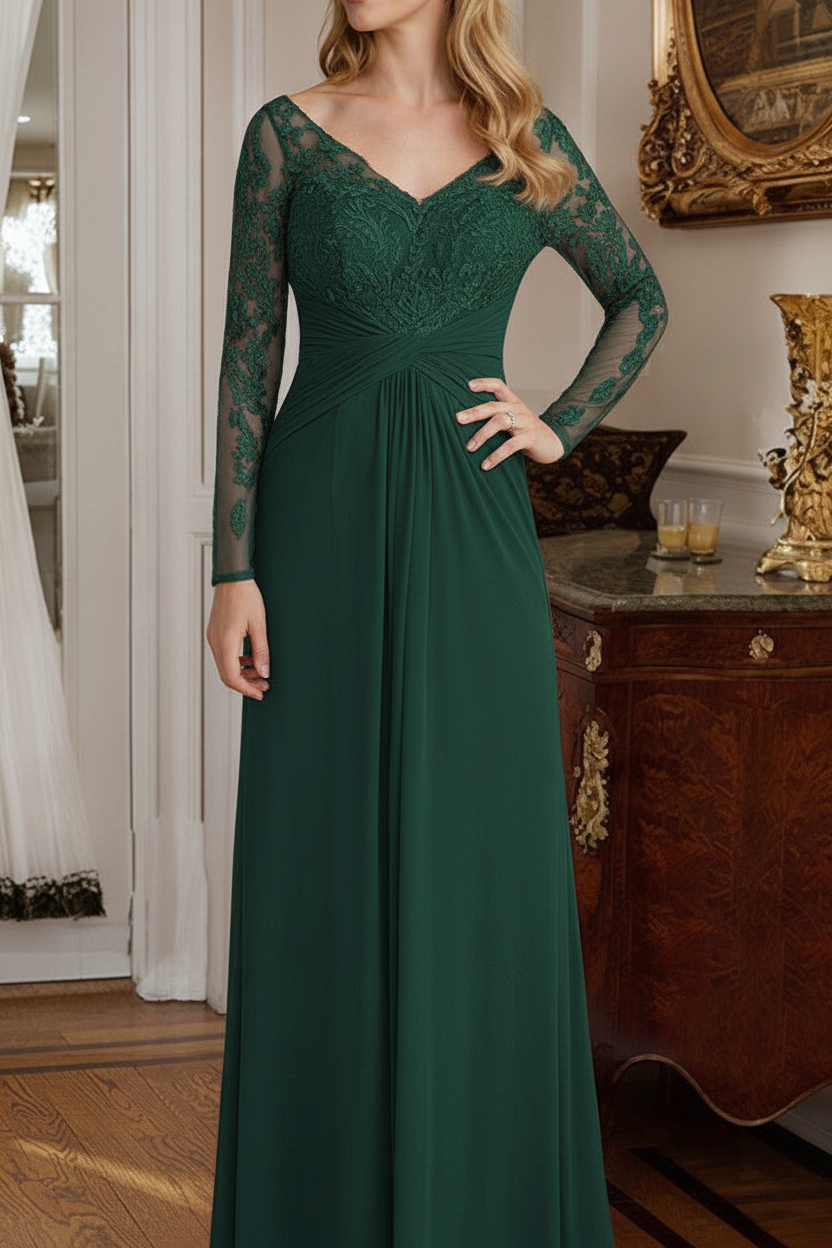 A-Line/Princess V-Neck Floor-Length Mother Of The Bride Dresses With Lace Ruffle
