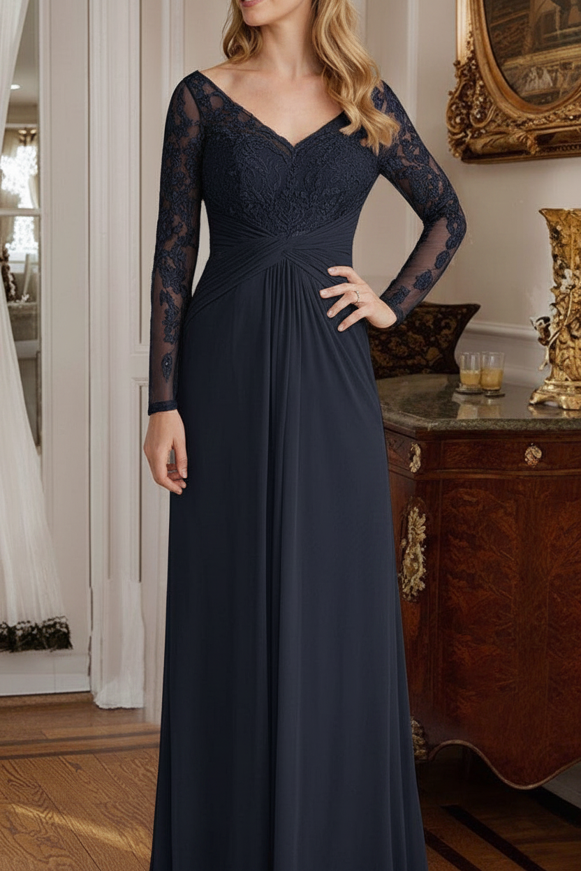 A-Line/Princess V-Neck Floor-Length Mother Of The Bride Dresses With Lace Ruffle