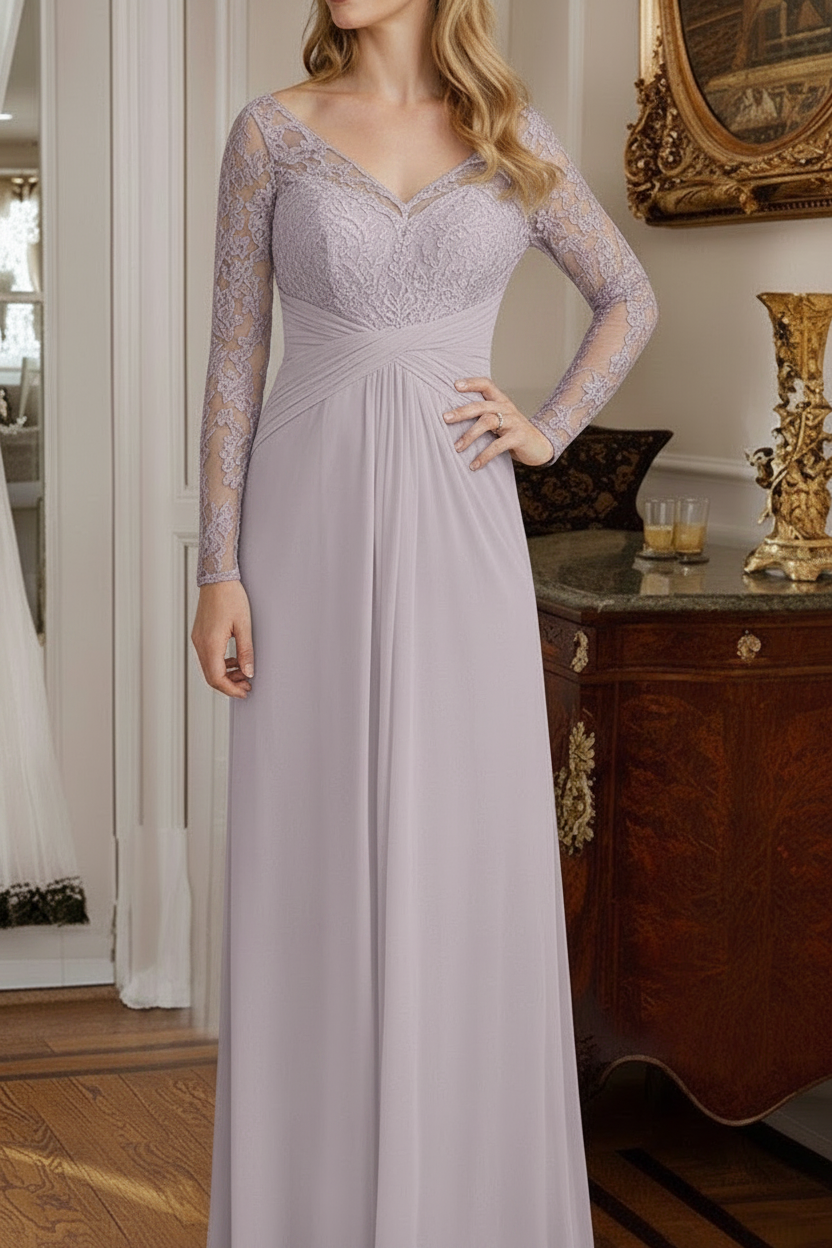 A-Line/Princess V-Neck Floor-Length Mother Of The Bride Dresses With Lace Ruffle