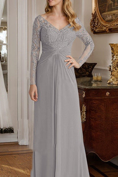 A-Line/Princess V-Neck Floor-Length Mother Of The Bride Dresses With Lace Ruffle