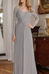 A-Line/Princess V-Neck Floor-Length Mother Of The Bride Dresses With Lace Ruffle