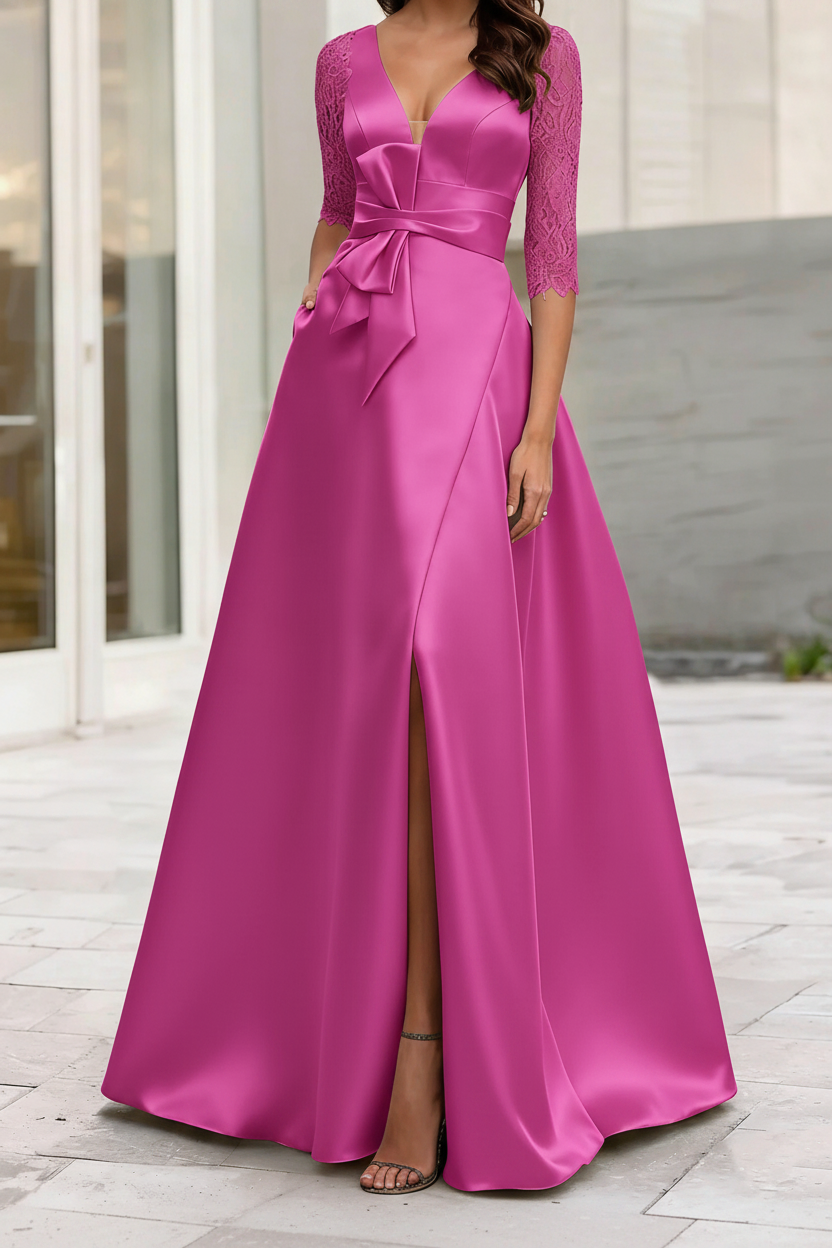 A-Line/Princess V-Neck Half Sleeves Mother Of The Bride Dresses With Split Side