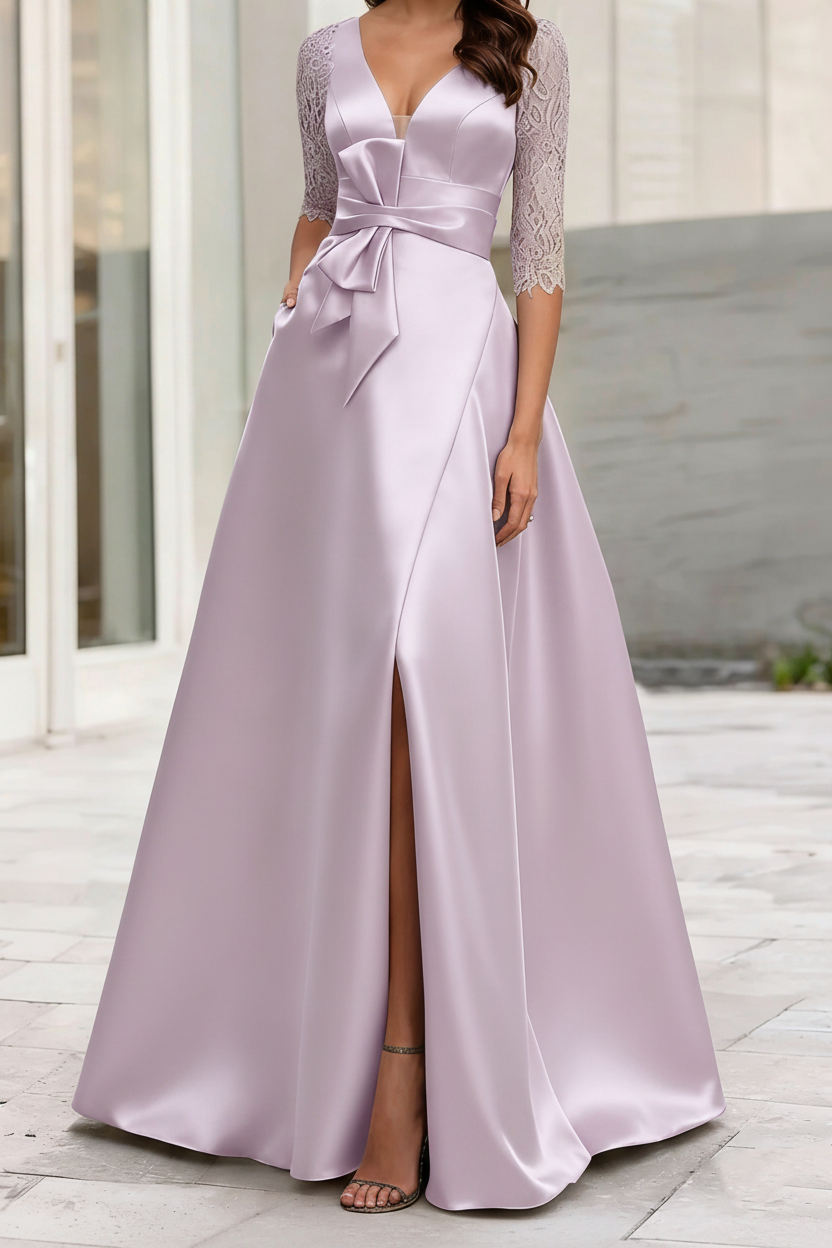 A-Line/Princess V-Neck Half Sleeves Mother Of The Bride Dresses With Split Side