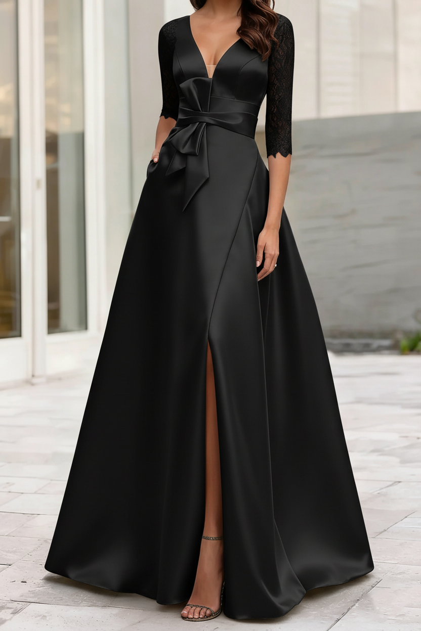 A-Line/Princess V-Neck Half Sleeves Mother Of The Bride Dresses With Split Side