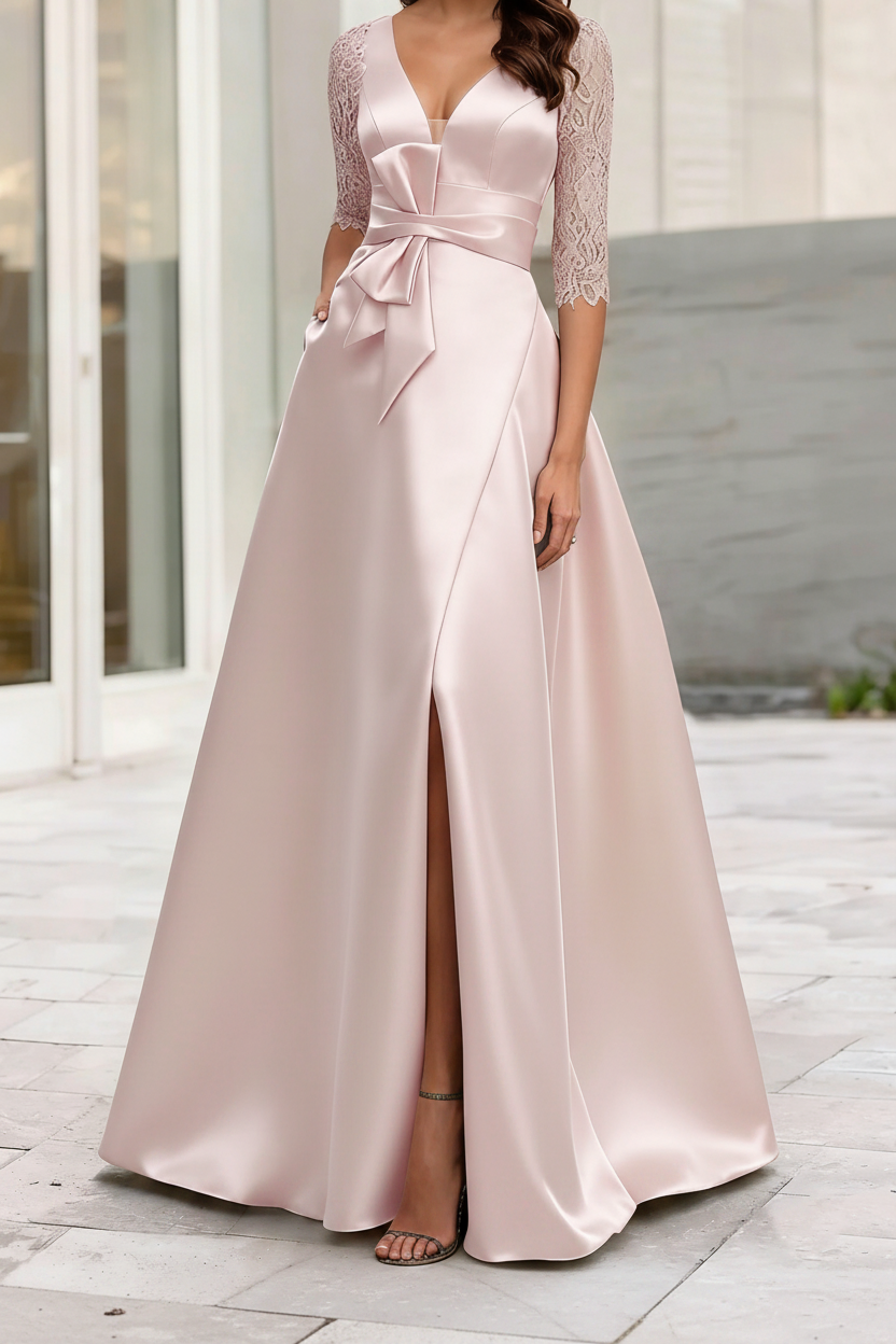 A-Line/Princess V-Neck Half Sleeves Mother Of The Bride Dresses With Split Side