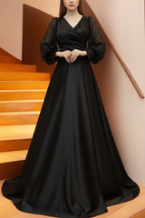A Line/Princess V-Neck Long Sleeves Floor Length Long Mother of the Bride Dresses With Sequins & Ruffles