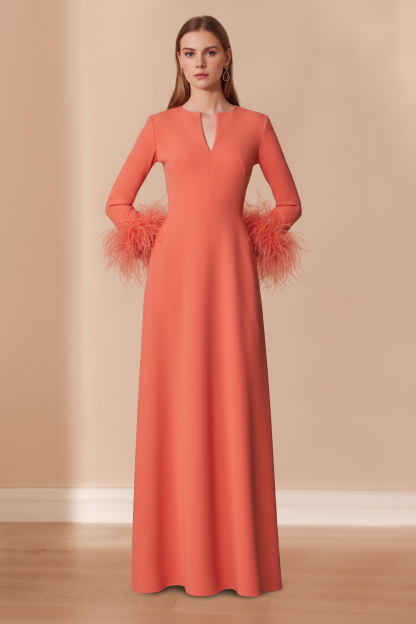 A-Line/Princess V-Neck Long Sleeves Floor-Length Mother of the Bride Dresses with Feathers