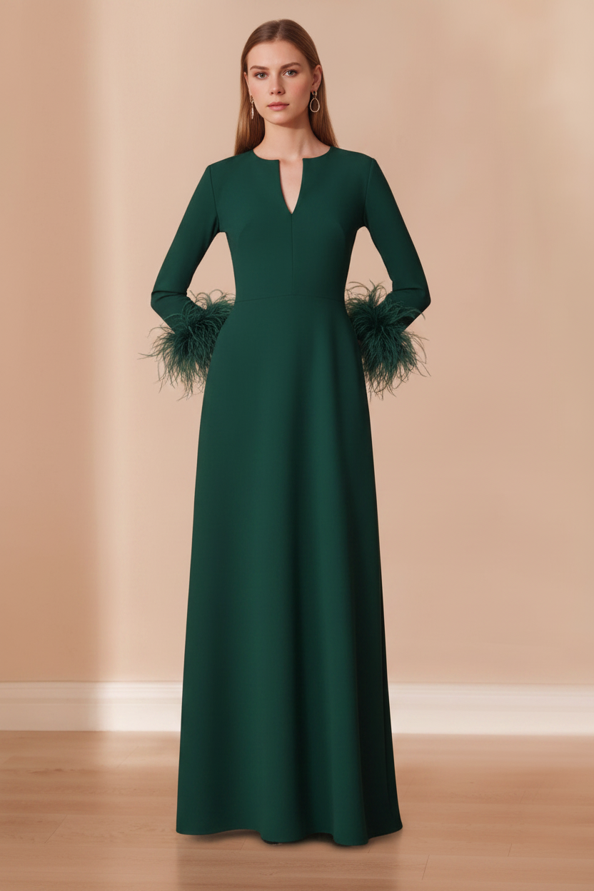 A-Line/Princess V-Neck Long Sleeves Floor-Length Mother of the Bride Dresses with Feathers