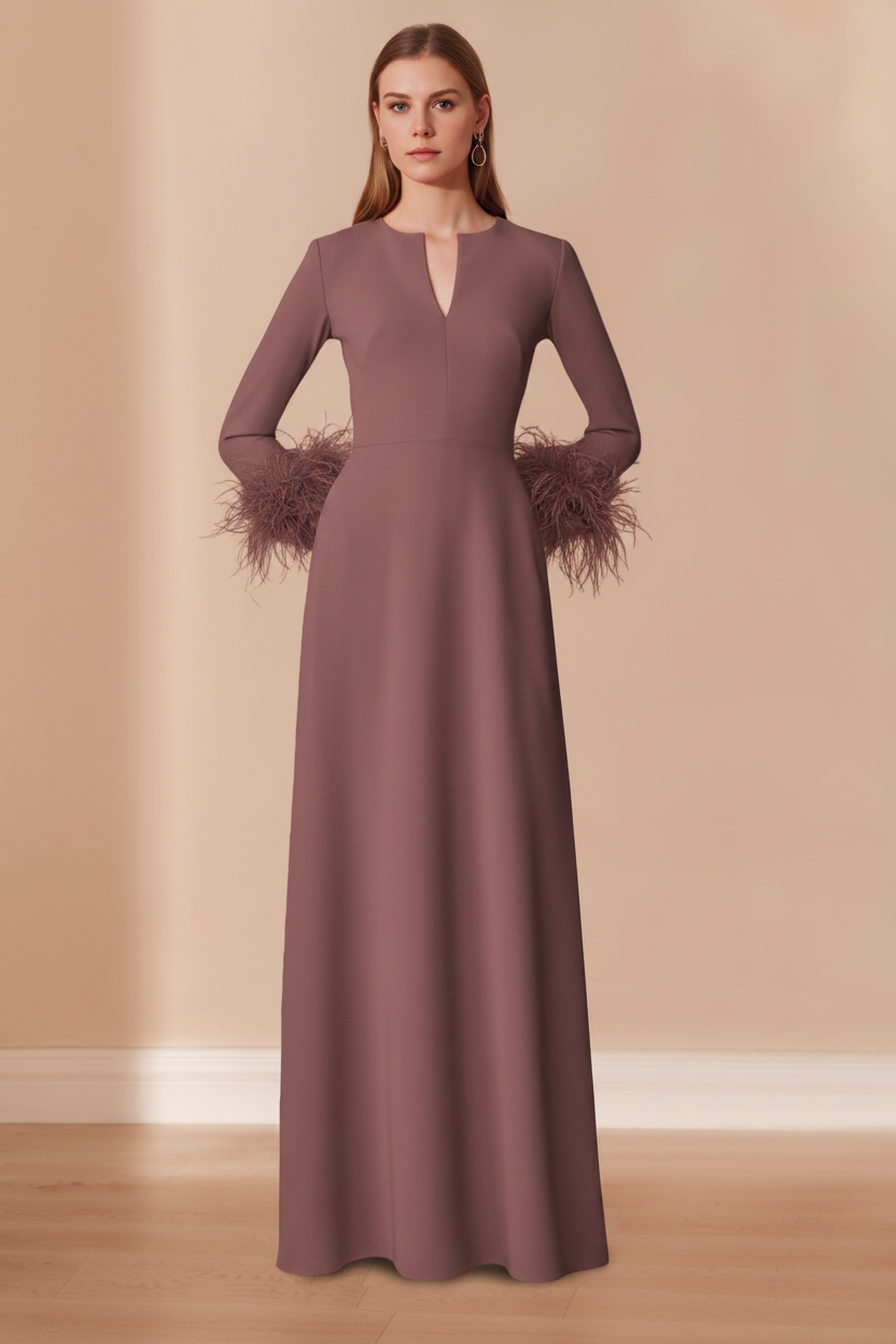 A-Line/Princess V-Neck Long Sleeves Floor-Length Mother of the Bride Dresses with Feathers