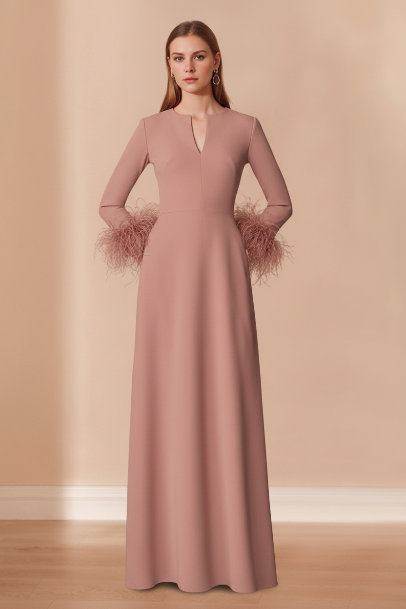 A-Line/Princess V-Neck Long Sleeves Floor-Length Mother of the Bride Dresses with Feathers