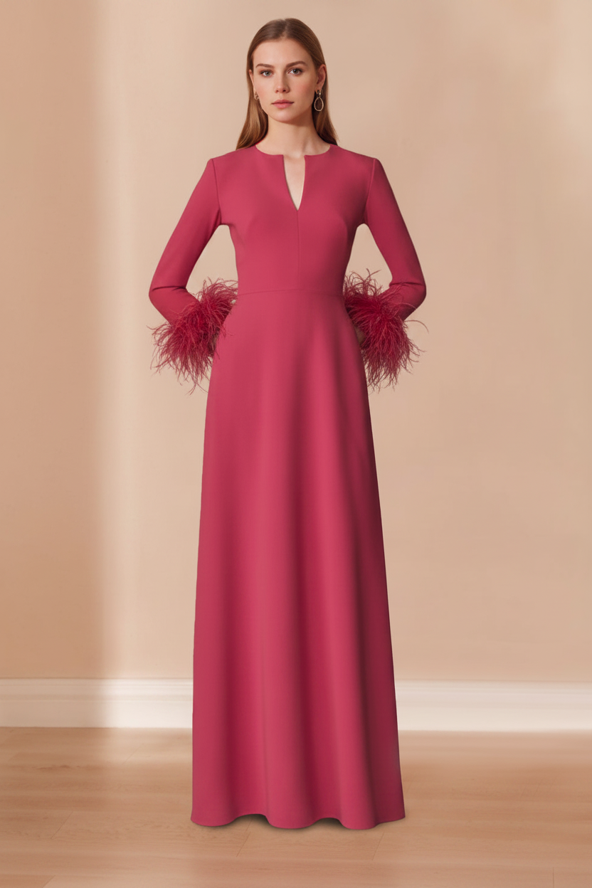 A-Line/Princess V-Neck Long Sleeves Floor-Length Mother of the Bride Dresses with Feathers