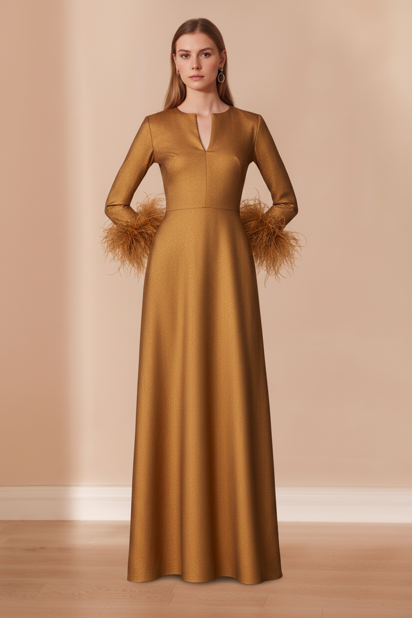 A-Line/Princess V-Neck Long Sleeves Floor-Length Mother of the Bride Dresses with Feathers