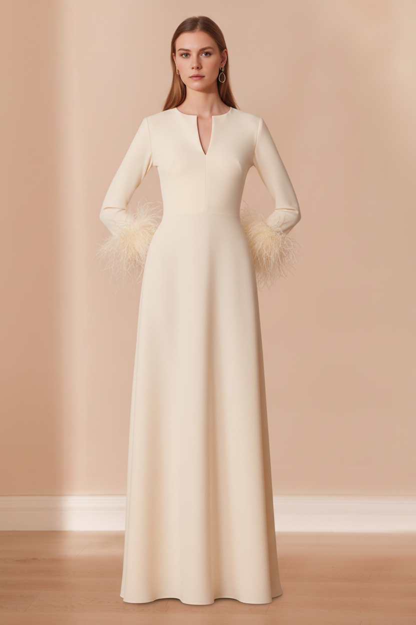 A-Line/Princess V-Neck Long Sleeves Floor-Length Mother of the Bride Dresses with Feathers