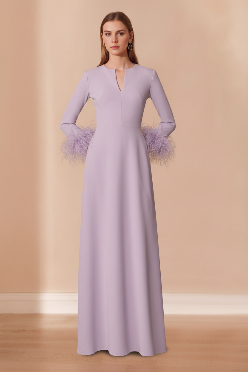 A-Line/Princess V-Neck Long Sleeves Floor-Length Mother of the Bride Dresses with Feathers