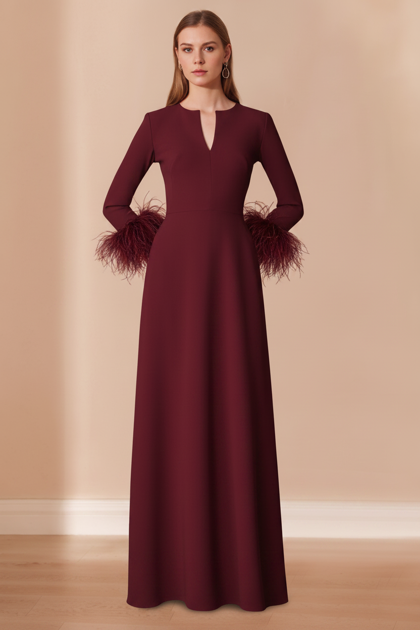A-Line/Princess V-Neck Long Sleeves Floor-Length Mother of the Bride Dresses with Feathers