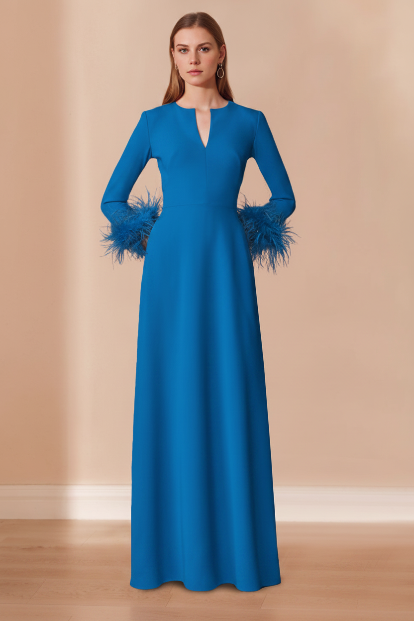 A-Line/Princess V-Neck Long Sleeves Floor-Length Mother of the Bride Dresses with Feathers