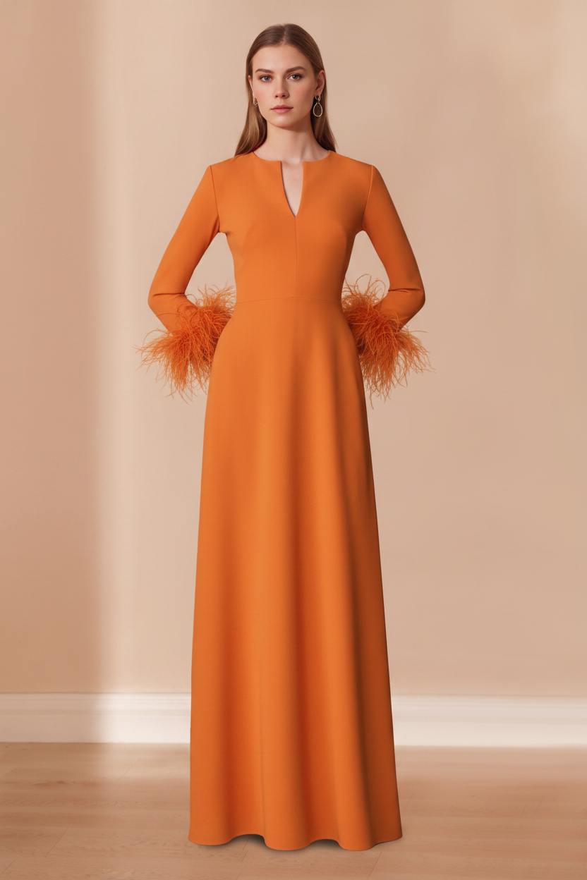 A-Line/Princess V-Neck Long Sleeves Floor-Length Mother of the Bride Dresses with Feathers