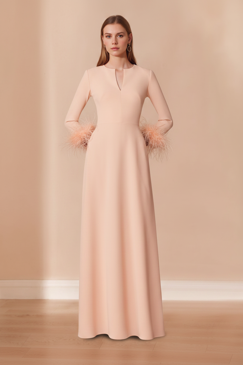 A-Line/Princess V-Neck Long Sleeves Floor-Length Mother of the Bride Dresses with Feathers