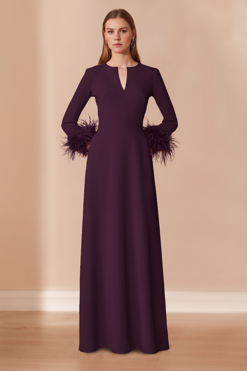 A-Line/Princess V-Neck Long Sleeves Floor-Length Mother of the Bride Dresses with Feathers