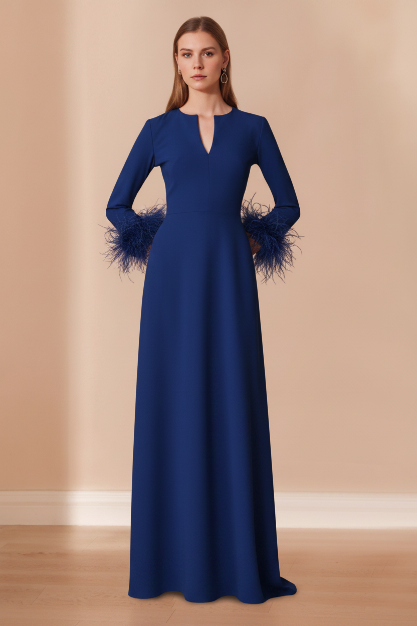 A-Line/Princess V-Neck Long Sleeves Floor-Length Mother of the Bride Dresses with Feathers