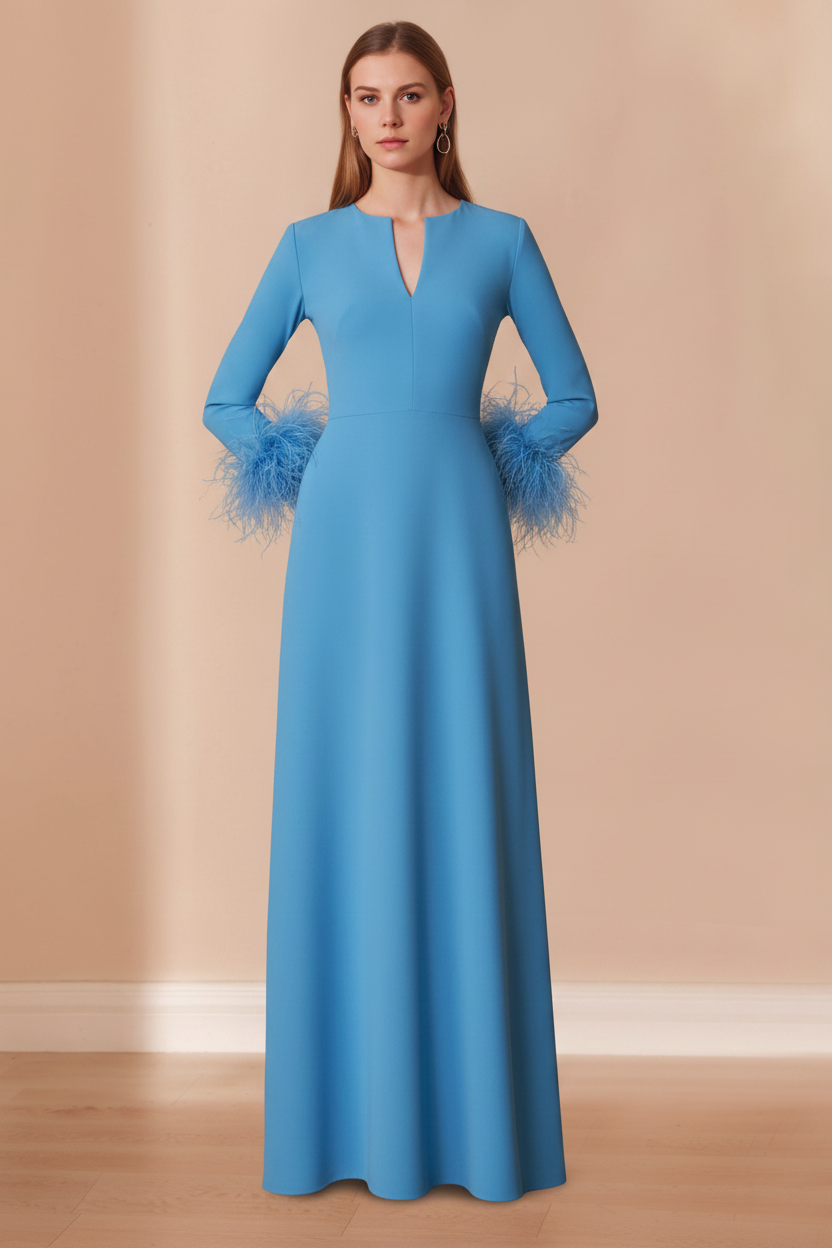 A-Line/Princess V-Neck Long Sleeves Floor-Length Mother of the Bride Dresses with Feathers