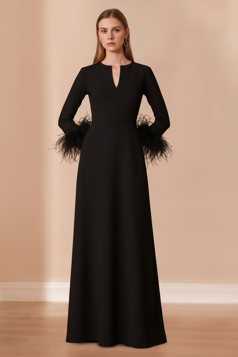 A-Line/Princess V-Neck Long Sleeves Floor-Length Mother of the Bride Dresses with Feathers