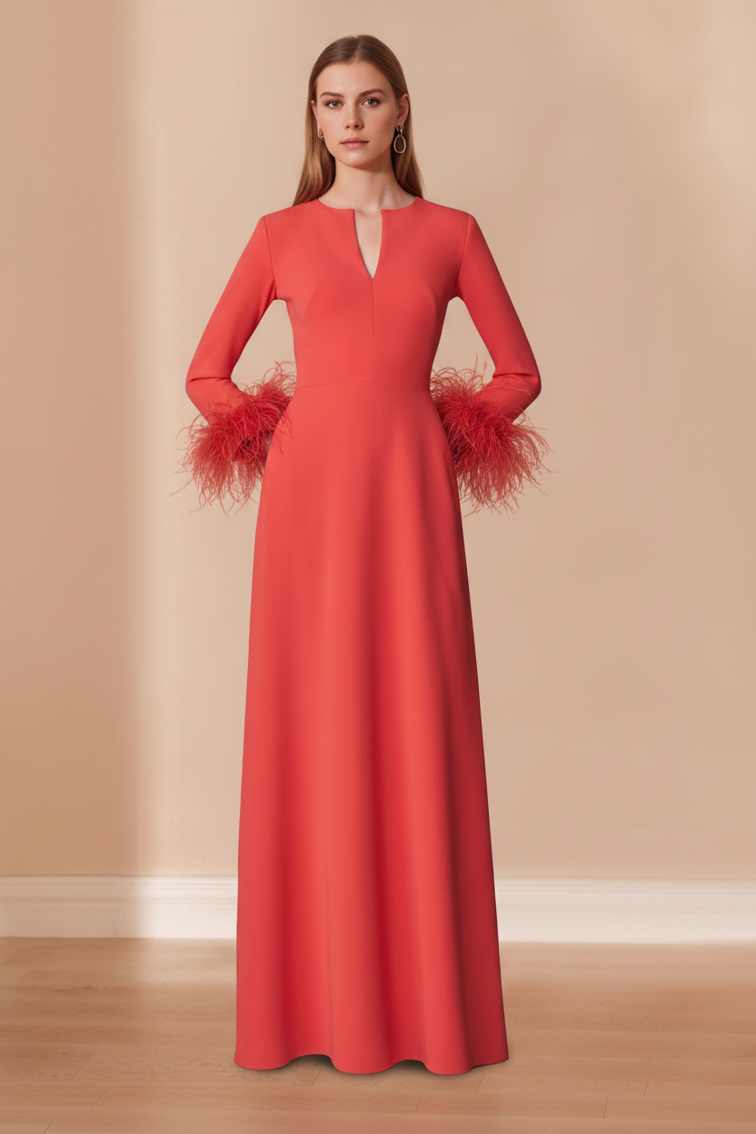 A-Line/Princess V-Neck Long Sleeves Floor-Length Mother of the Bride Dresses with Feathers