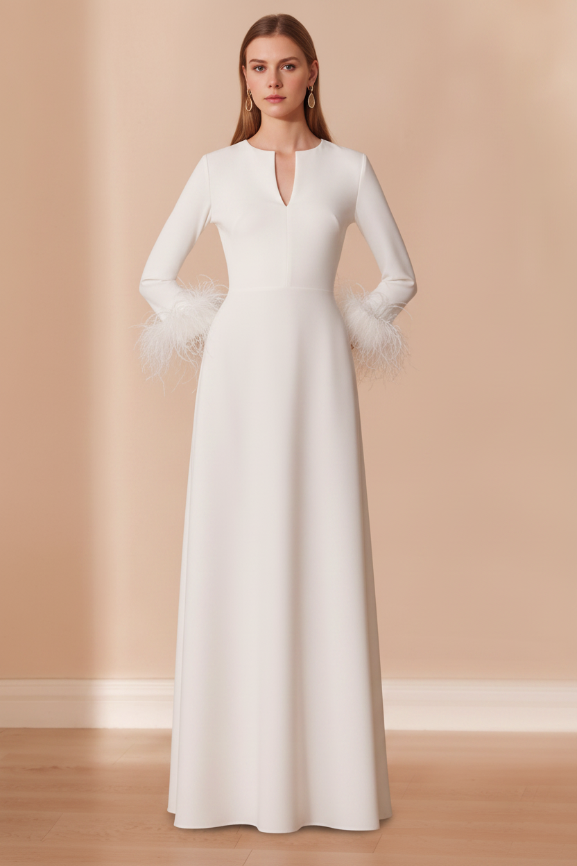 A-Line/Princess V-Neck Long Sleeves Floor-Length Mother of the Bride Dresses with Feathers
