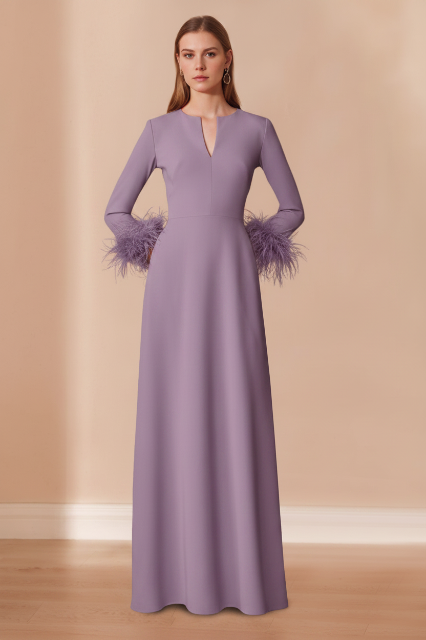 A-Line/Princess V-Neck Long Sleeves Floor-Length Mother of the Bride Dresses with Feathers