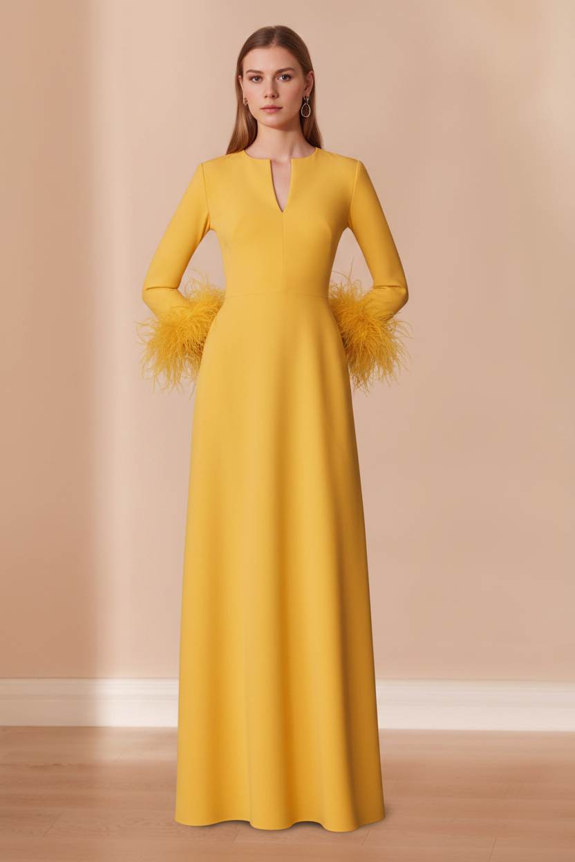 A-Line/Princess V-Neck Long Sleeves Floor-Length Mother of the Bride Dresses with Feathers