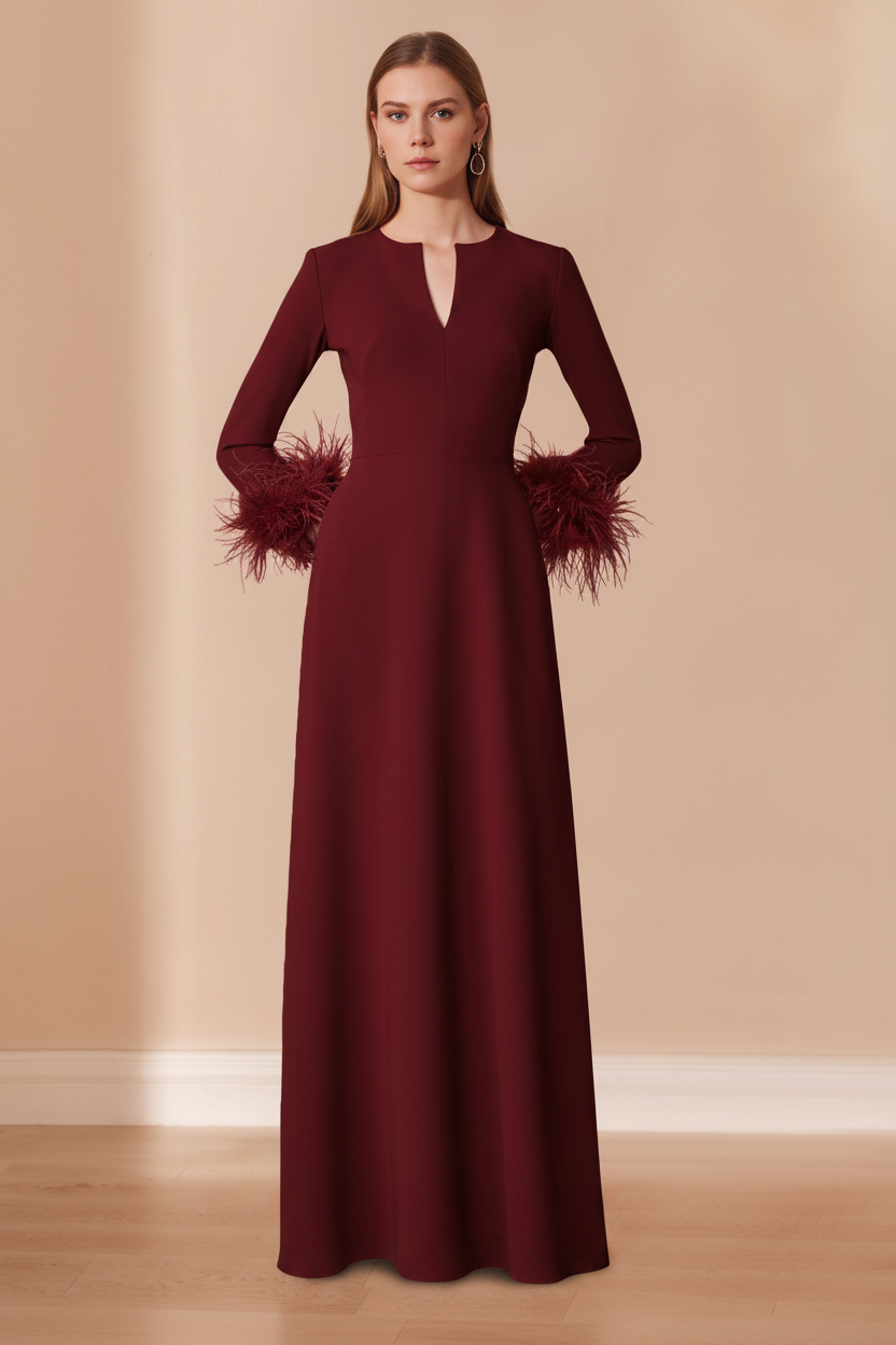 A-Line/Princess V-Neck Long Sleeves Floor-Length Mother of the Bride Dresses with Feathers