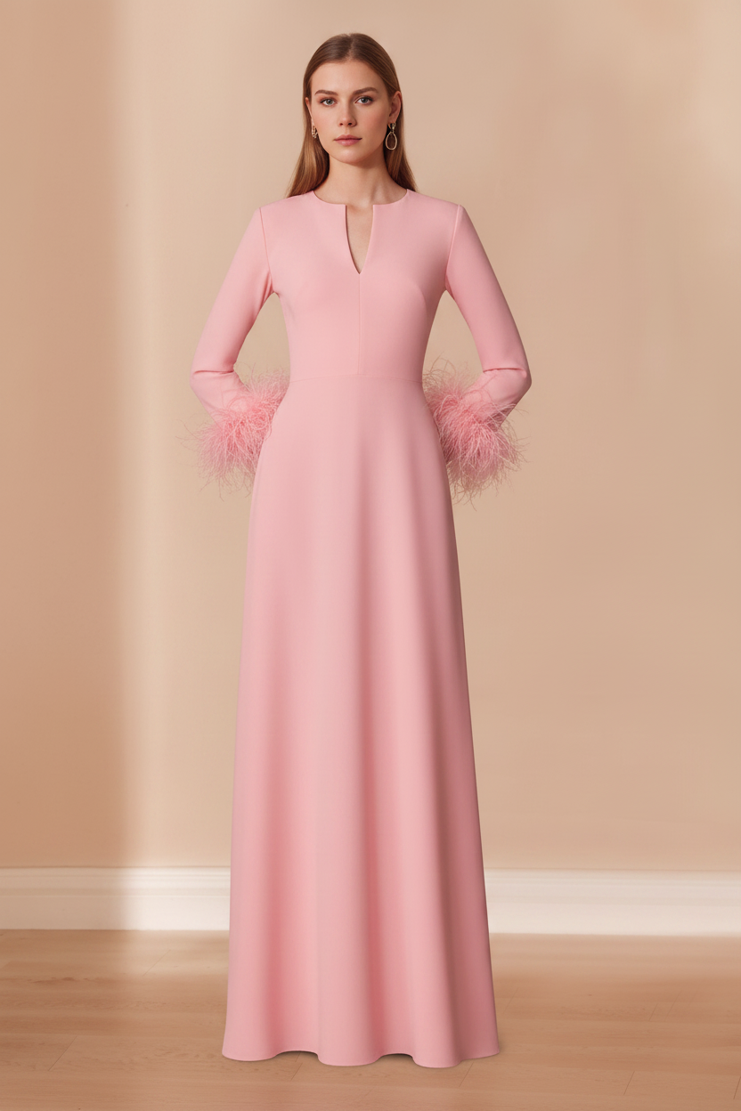 A-Line/Princess V-Neck Long Sleeves Floor-Length Mother of the Bride Dresses with Feathers