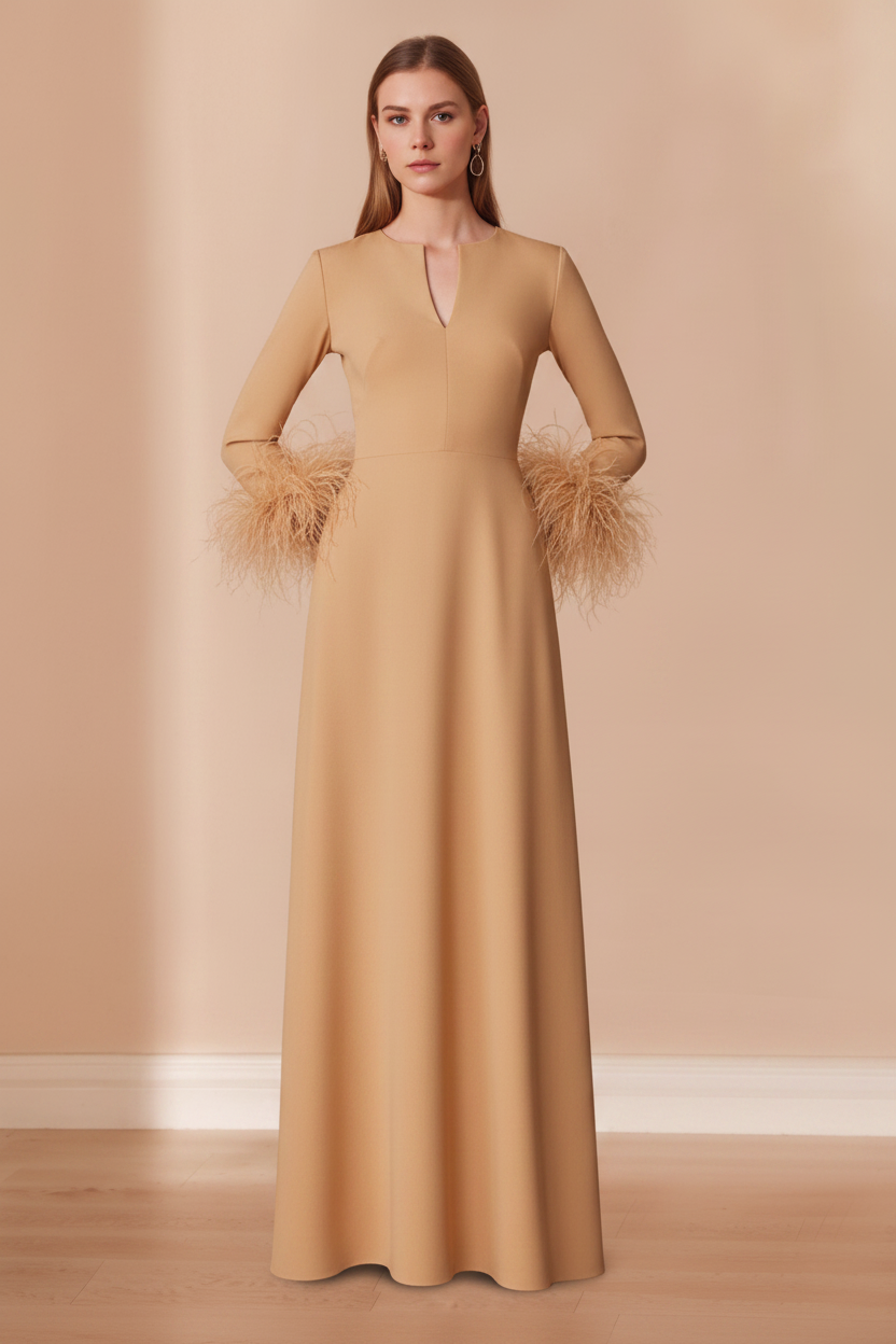 A-Line/Princess V-Neck Long Sleeves Floor-Length Mother of the Bride Dresses with Feathers