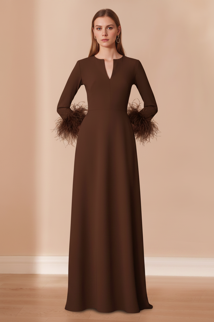 A-Line/Princess V-Neck Long Sleeves Floor-Length Mother of the Bride Dresses with Feathers