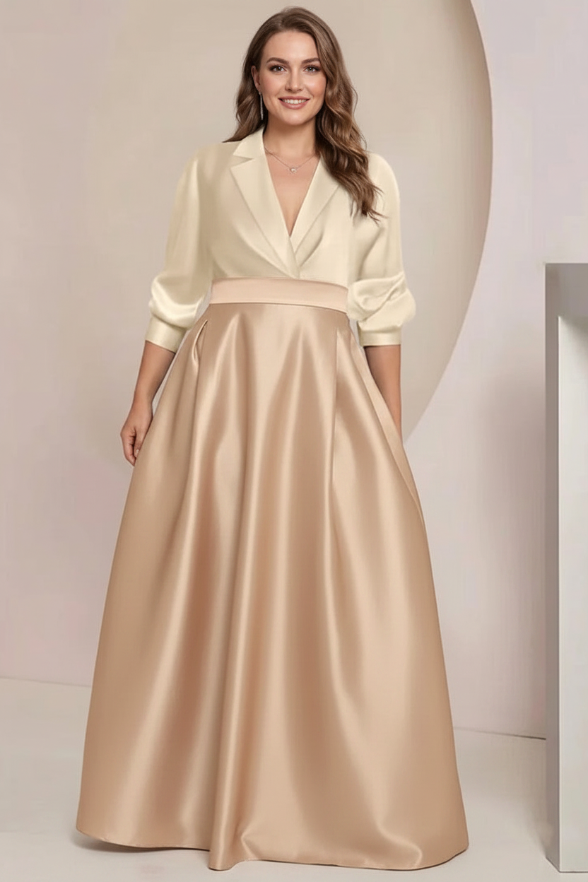 A-Line/Princess V-Neck Long Sleeves Plus Size Mother Of The Bride Dresses With Pockets