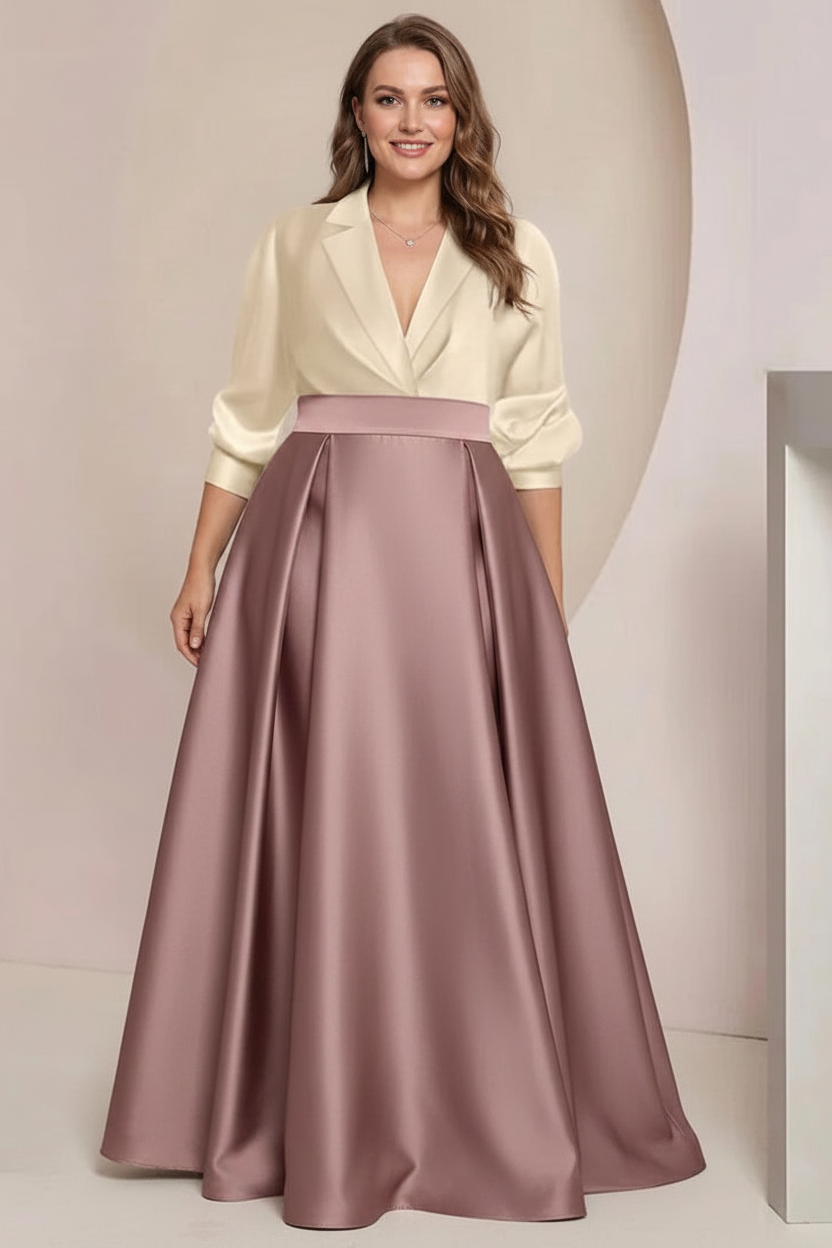A-Line/Princess V-Neck Long Sleeves Plus Size Mother Of The Bride Dresses With Pockets